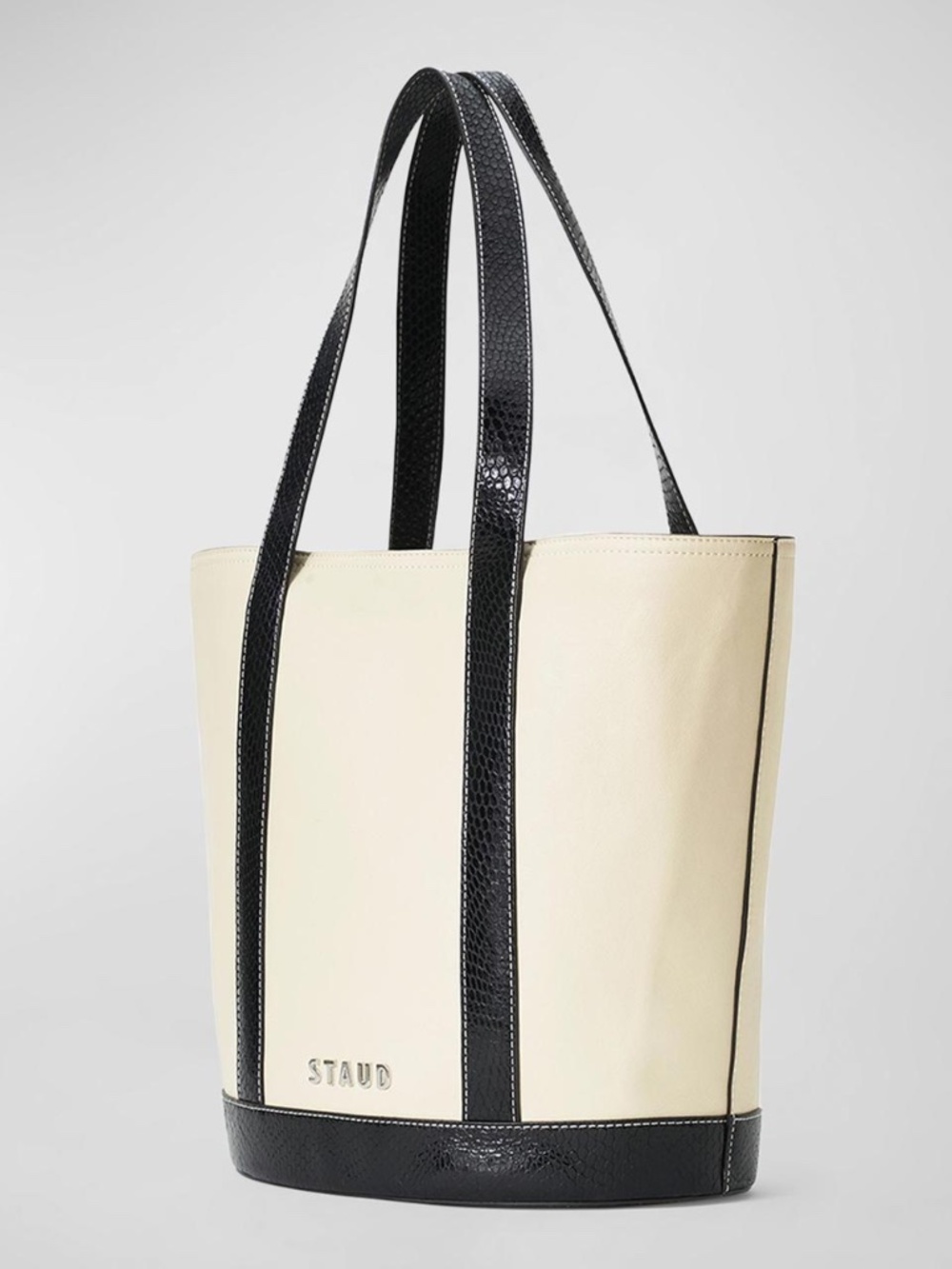 NWT STAUD Allora Leather Tote Cream Black | Dust Bag | MSRP $495
